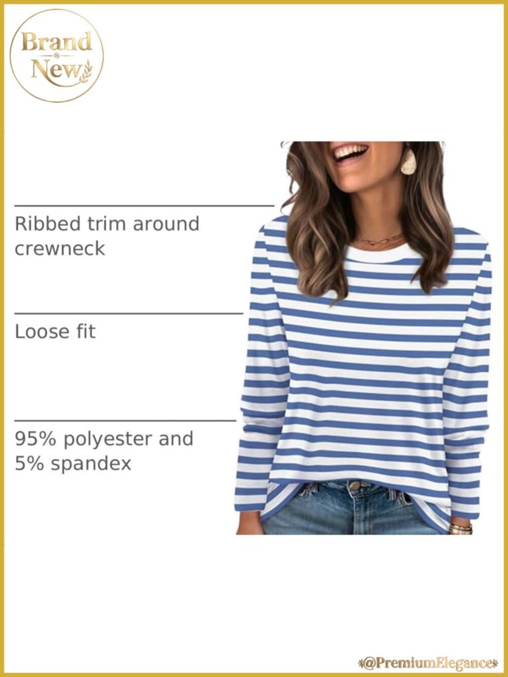 Striped Long Sleeve Top Color Block Crewneck Tee - Picture 3 of 6